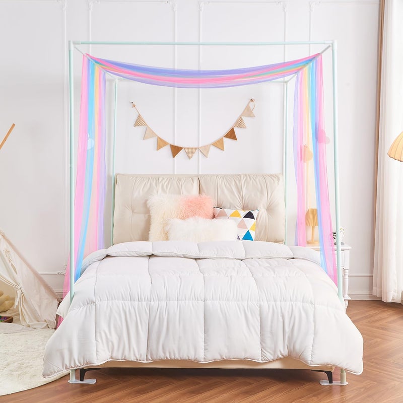 WANFASO Rainbow Princess Canopy Bed Curtain Queen, Bed Scarf Valance with Cloud Ornaments, Bed Canopy for Girls Bedding Decor (1 Panel, Full/Queen Size) - Image 2